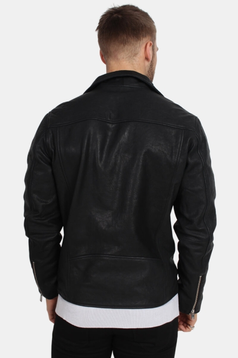 Selected Scott Læder Biker Veste Camp Black