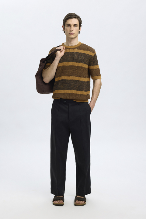 Selected Ginger SS Knit Relaxed Fit Stripe Tee Chipmunk