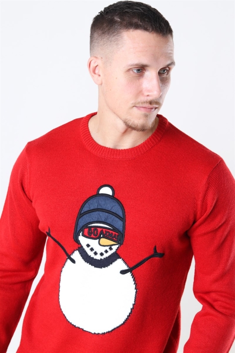Only & Sons Xmas 7 Funny Front Badge Tricot Pompeian Red