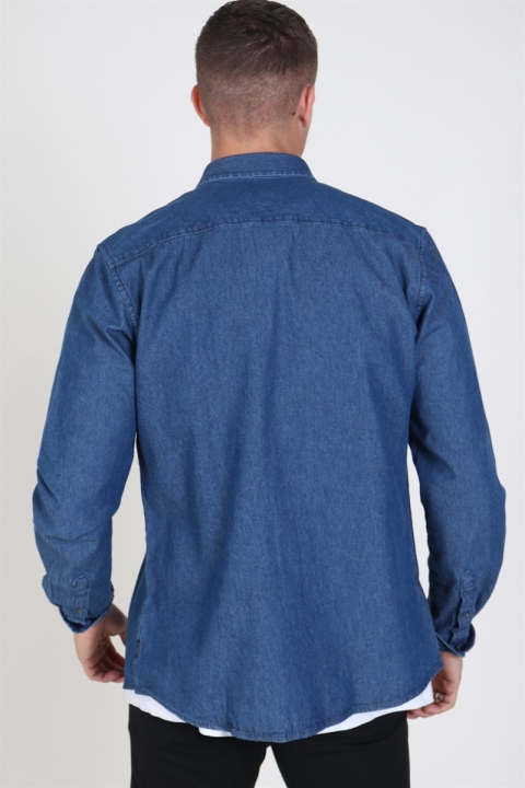 Only & Sons Basic Denim Chemises Dark Blue Denim
