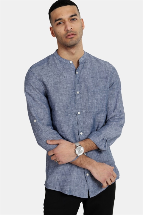 Only & Sons Luke LS Linen Mandarine Chemises Dress Blues