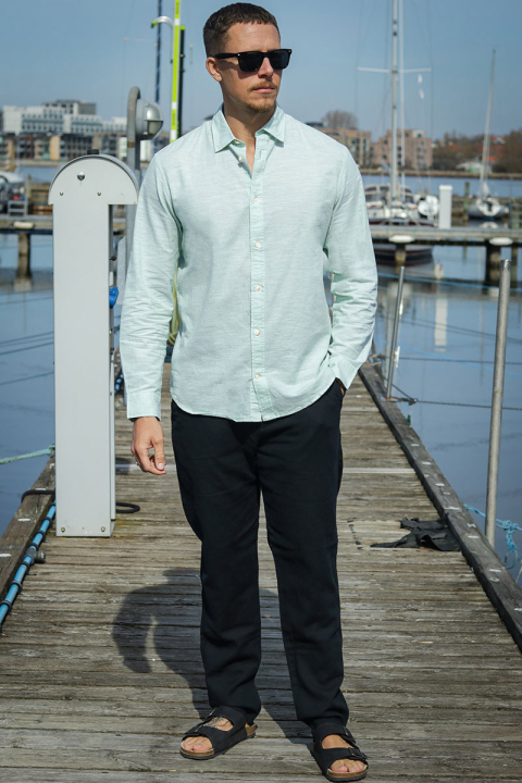 Selected Slim Sun Linen Shirt LS Iceberg Green / White