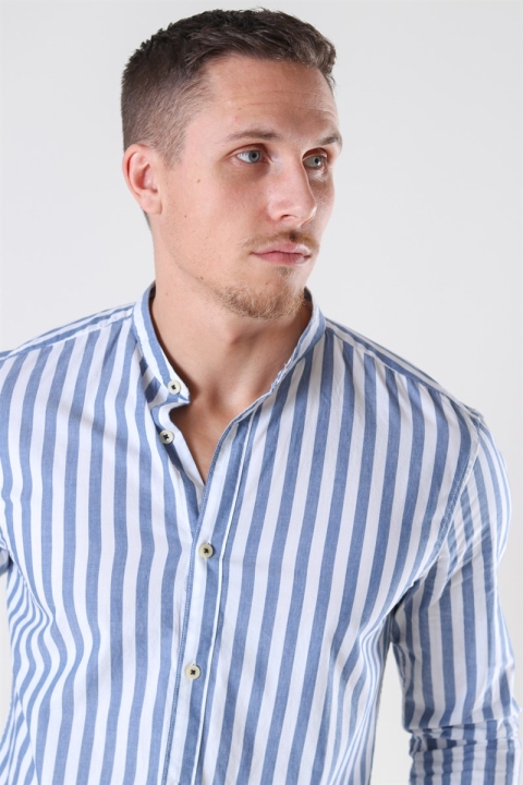 Only & Sons Matthew LS Stripe Manderine Chemises Dark Blue