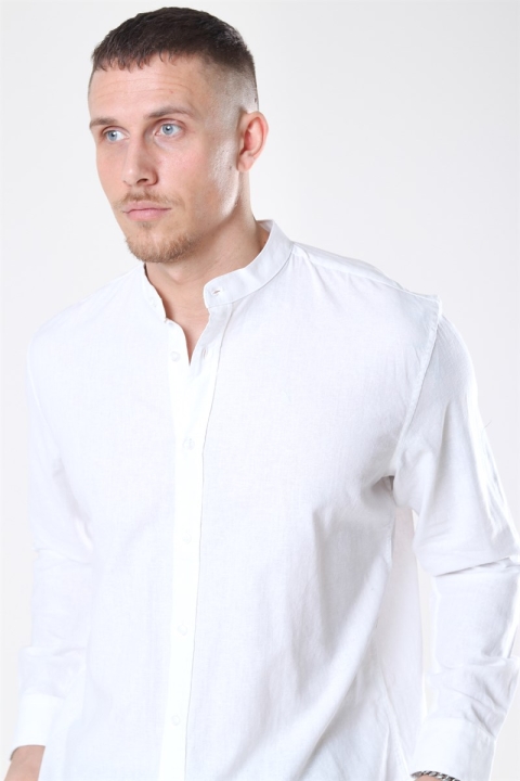 Clean Cut Cotton Linen Mao Chemises White