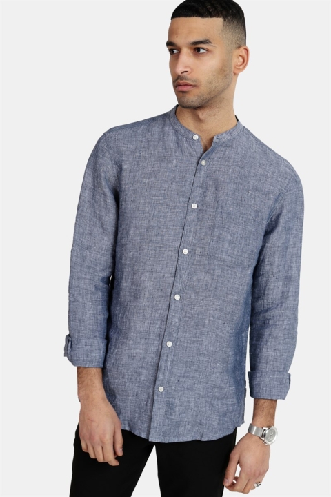 Only & Sons Luke LS Linen Mandarine Chemises Dress Blues