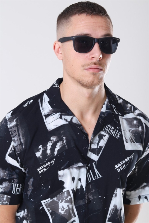 Fashion 1398 Wayfarer des lunettes de soleil Black Rubber Grey Lens