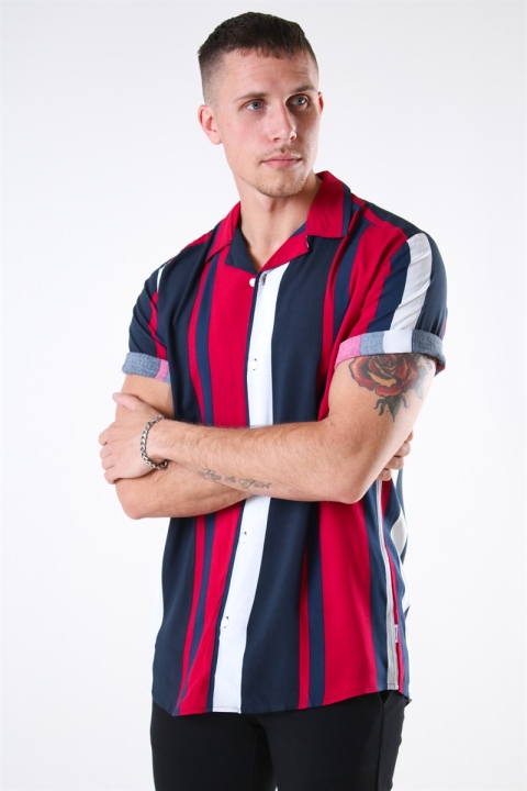 Only & Sons Vilas S/S Reverse Viscose Chemises Persian Red Stripes