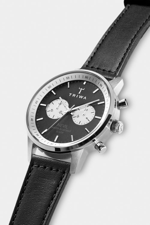 Triwa Slate Nevil Montres Black Sewn Classic Silver