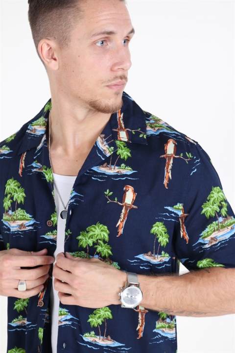 Only & Sons Sid SS Reg AOP Viscose Chemises Re Dark Navy