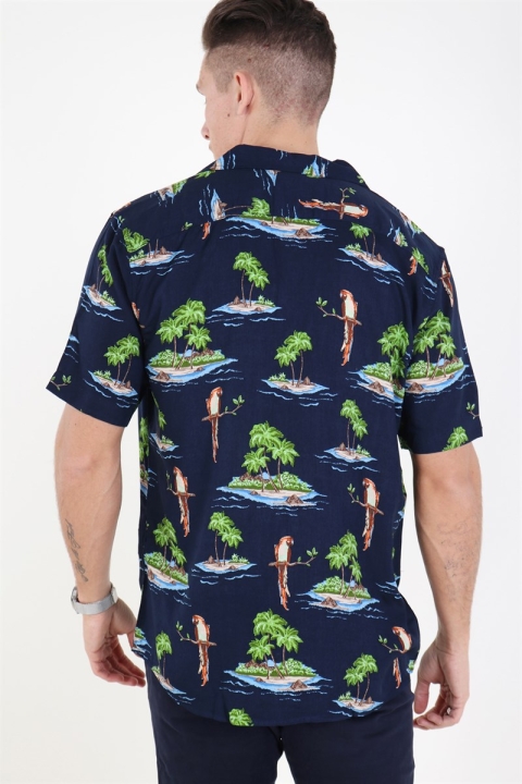 Only & Sons Sid SS Reg AOP Viscose Chemises Re Dark Navy