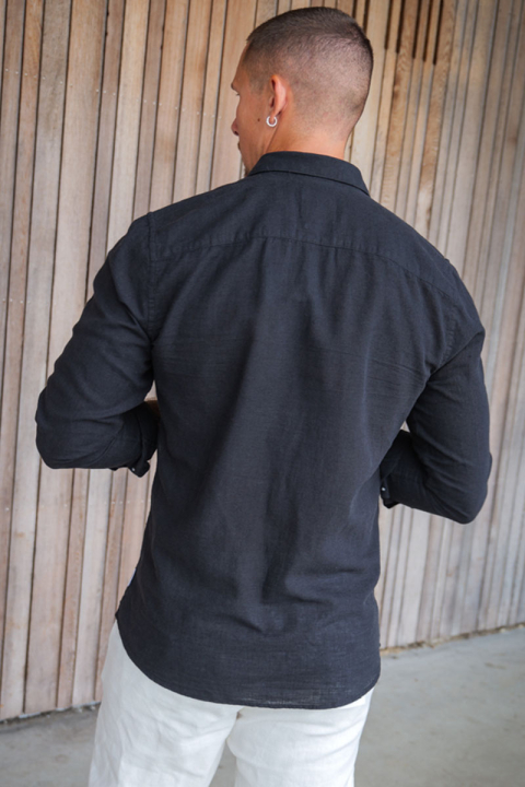 ONLY & SONS Caiden LS Linen Shirt Black