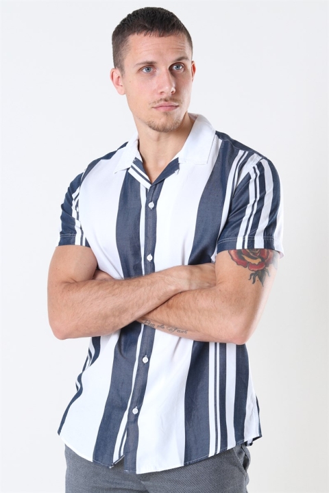 Selected Reg Kevin Chemises SS Stripes B Dark Sapphire