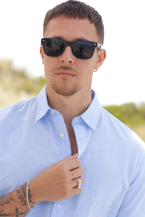 Selected Regular Sun Linen Shirt SS Cashmere Blue / White