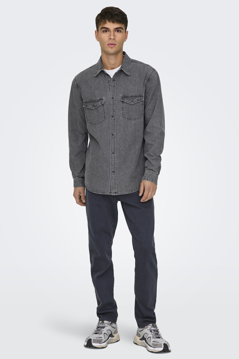 ONLY & SONS Bane Regular Fit Denim Shirt Light Grey Denim