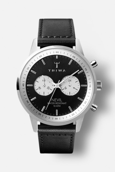 Triwa Slate Nevil Montres Black Sewn Classic Silver