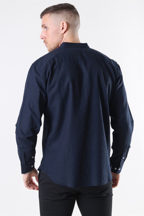 Clean Cut Cotton Linen Mao Chemises Navy