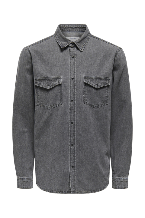 ONLY & SONS Bane Regular Fit Denim Shirt Light Grey Denim