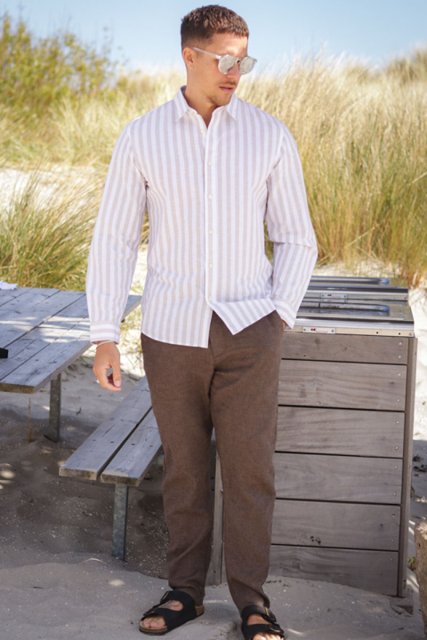 Selected Reg New Linen Shirt LS Kelp Stripe