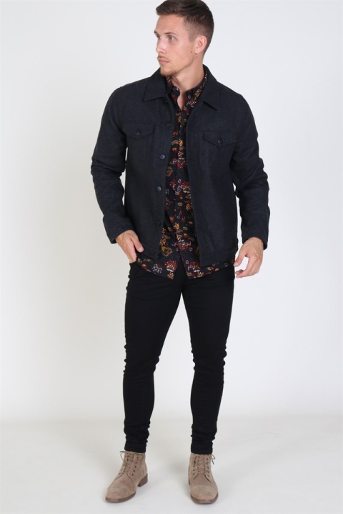 Solid Cool Faux Wool Veste Dark Grey Melange