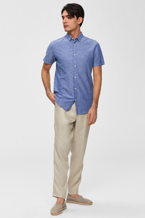 Selected Slim Linen Chemises SS Classic Medium Blue Melange