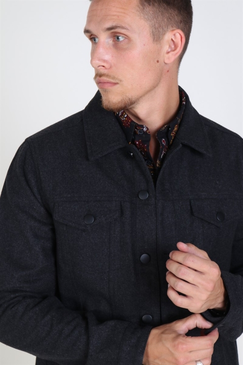Solid Cool Faux Wool Veste Dark Grey Melange