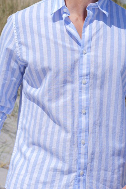 Selected Reg New Linen Shirt LS Cashmere Blue Strupe