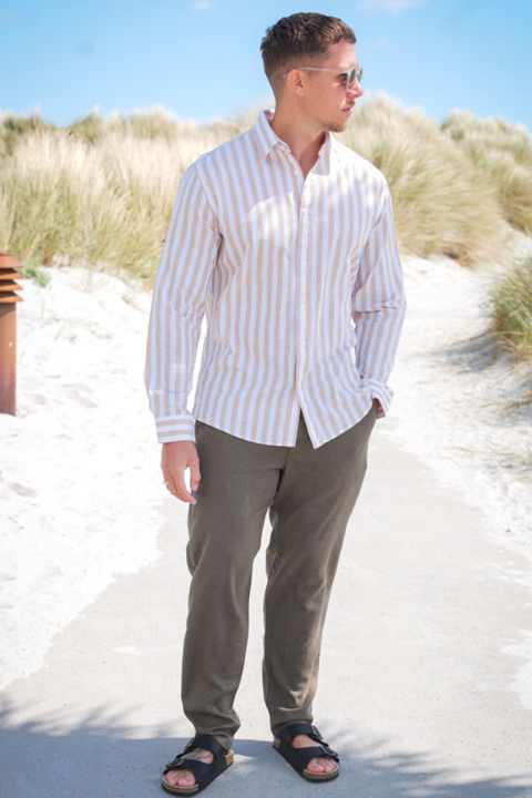 Selected Slim Sun Linen Shirt LS Pure Cashmere Stripe