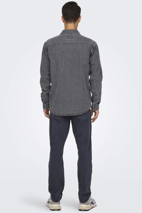 ONLY & SONS Bane Regular Fit Denim Shirt Light Grey Denim