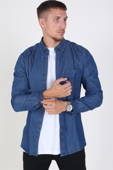 Only & Sons Basic Denim Chemises Dark Blue Denim