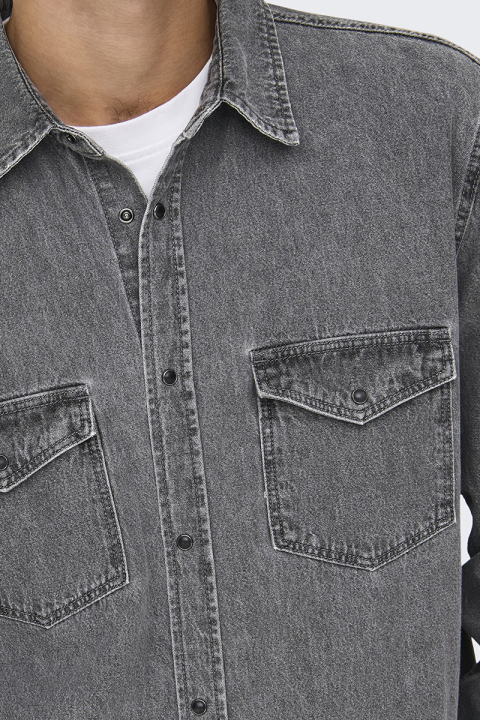 ONLY & SONS Bane Regular Fit Denim Shirt Light Grey Denim