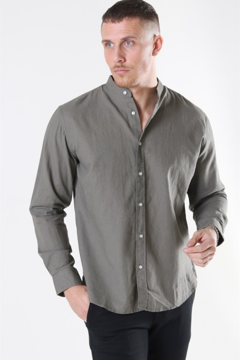 Clean Cut Cotton Linen Mao Chemises Dusty Green