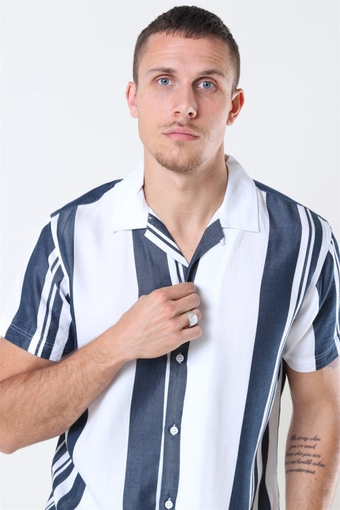 Selected Reg Kevin Chemises SS Stripes B Dark Sapphire