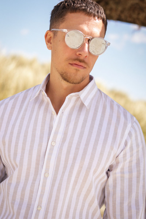 Selected Reg New Linen Shirt LS Kelp Stripe