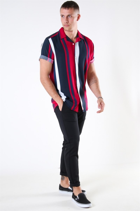 Only & Sons Vilas S/S Reverse Viscose Chemises Persian Red Stripes