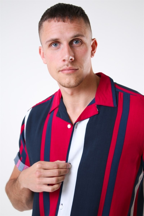 Only & Sons Vilas S/S Reverse Viscose Chemises Persian Red Stripes