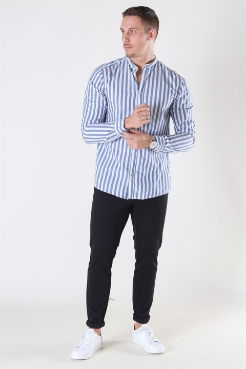 Only & Sons Matthew LS Stripe Manderine Chemises Dark Blue