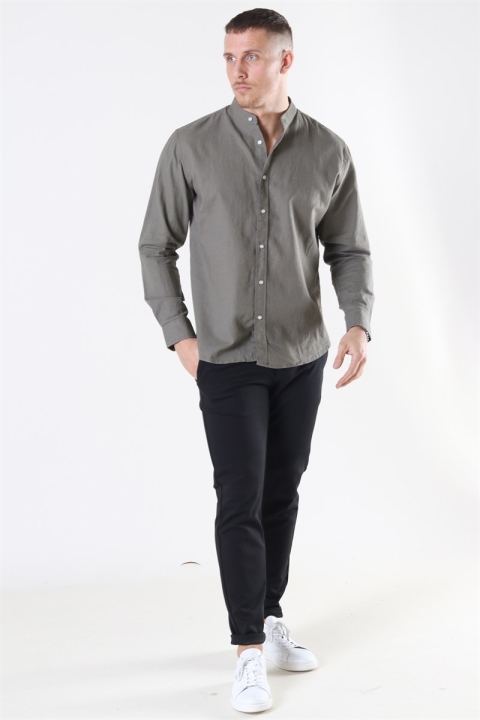 Clean Cut Cotton Linen Mao Chemises Dusty Green