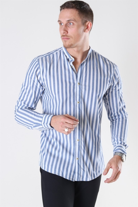Only & Sons Matthew LS Stripe Manderine Chemises Dark Blue