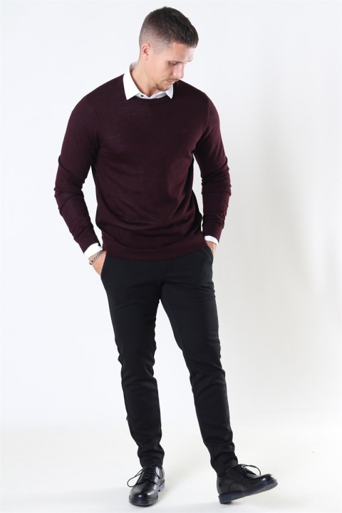 Lindbergh Merino O-Neck Tricot Dark Bordeaux
