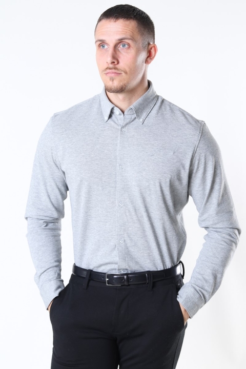 Selected Slim Oliver Knit Flex Chemises LS Medium Grey Melange