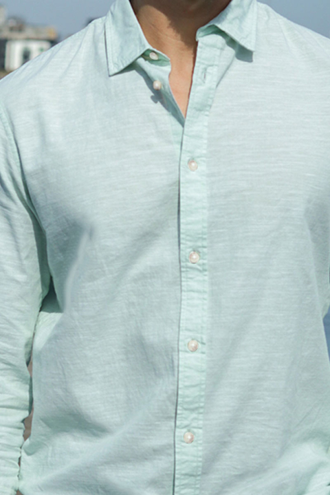 Selected Slim Sun Linen Shirt LS Iceberg Green / White