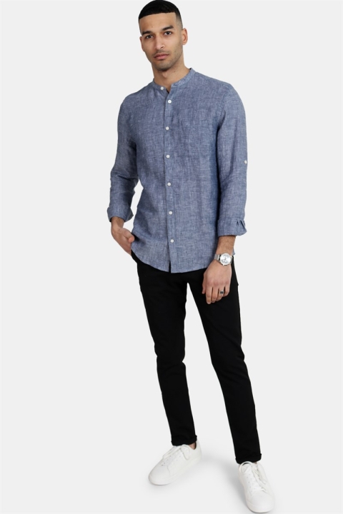 Only & Sons Luke LS Linen Mandarine Chemises Dress Blues