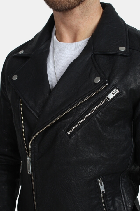 Selected Scott Læder Biker Veste Camp Black