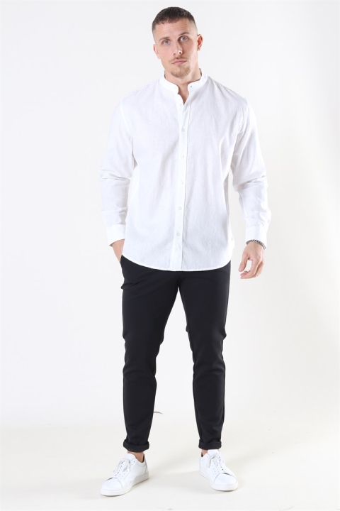 Clean Cut Cotton Linen Mao Chemises White