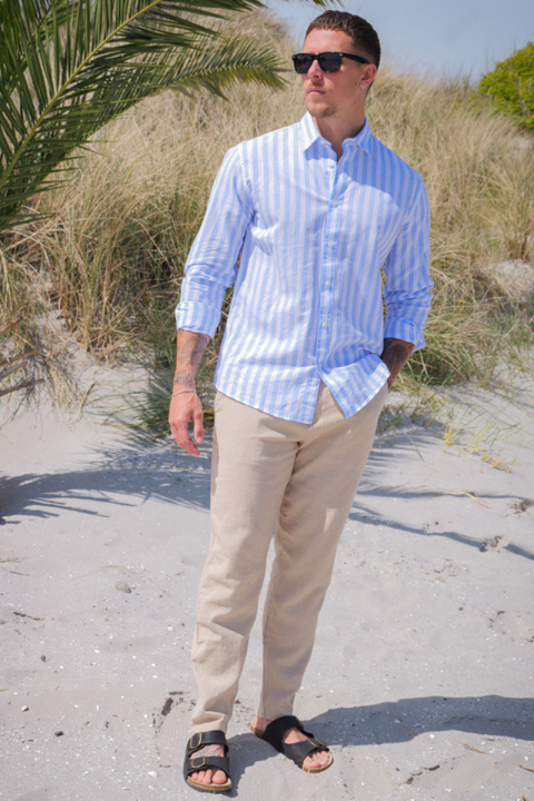 Selected Reg New Linen Shirt LS Cashmere Blue Strupe