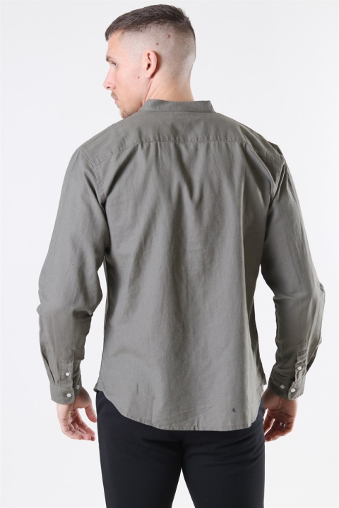 Clean Cut Cotton Linen Mao Chemises Dusty Green