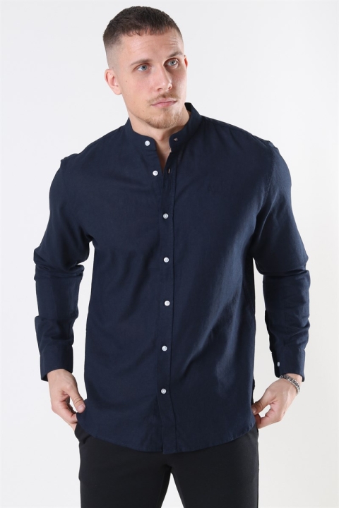 Clean Cut Cotton Linen Mao Chemises Navy