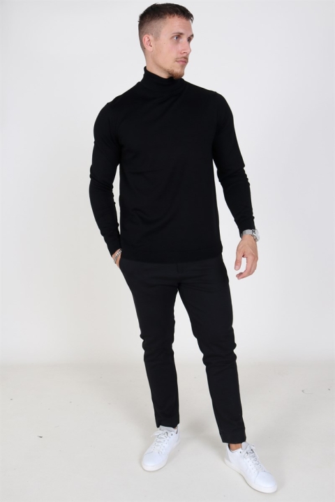 Selected Merino Rullekrave Tricot Black