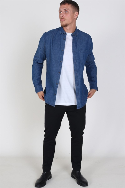 Only & Sons Basic Denim Chemises Dark Blue Denim