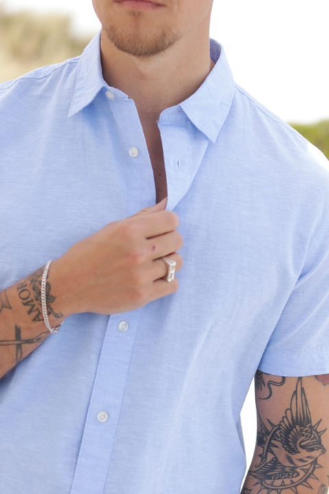 Selected Regular Sun Linen Shirt SS Cashmere Blue / White